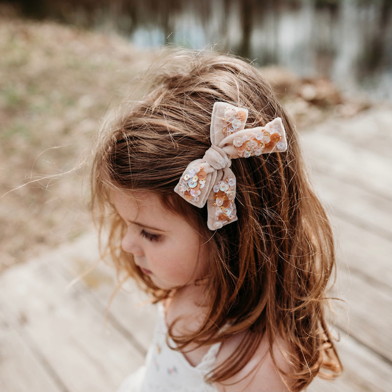 Velvet Hair Bow with Sequins - Sienna