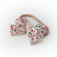 Velvet Hair Bow with Sequin - English Rose