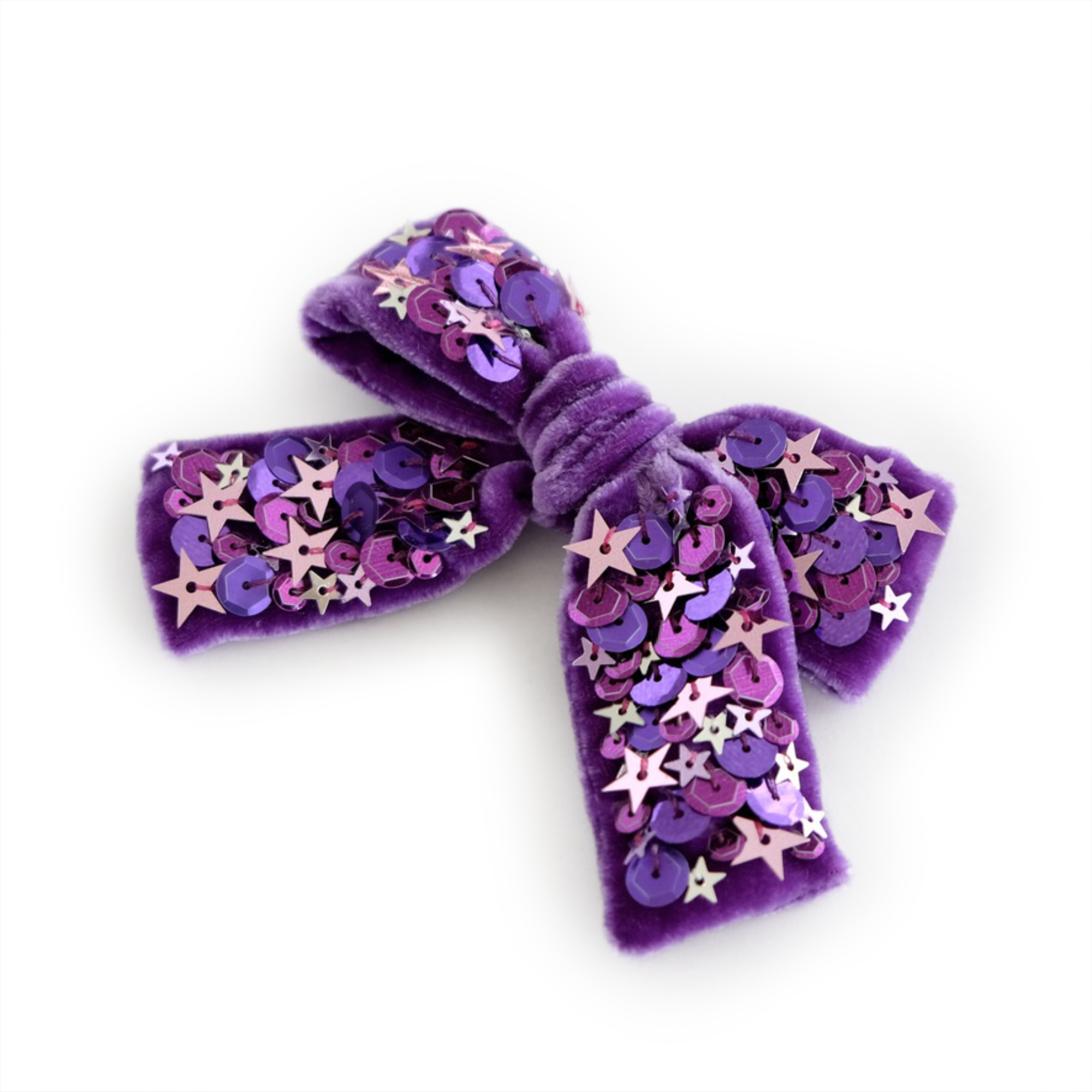 Pink and purple sequin embellished velvet hair bow by doodlelidoo.