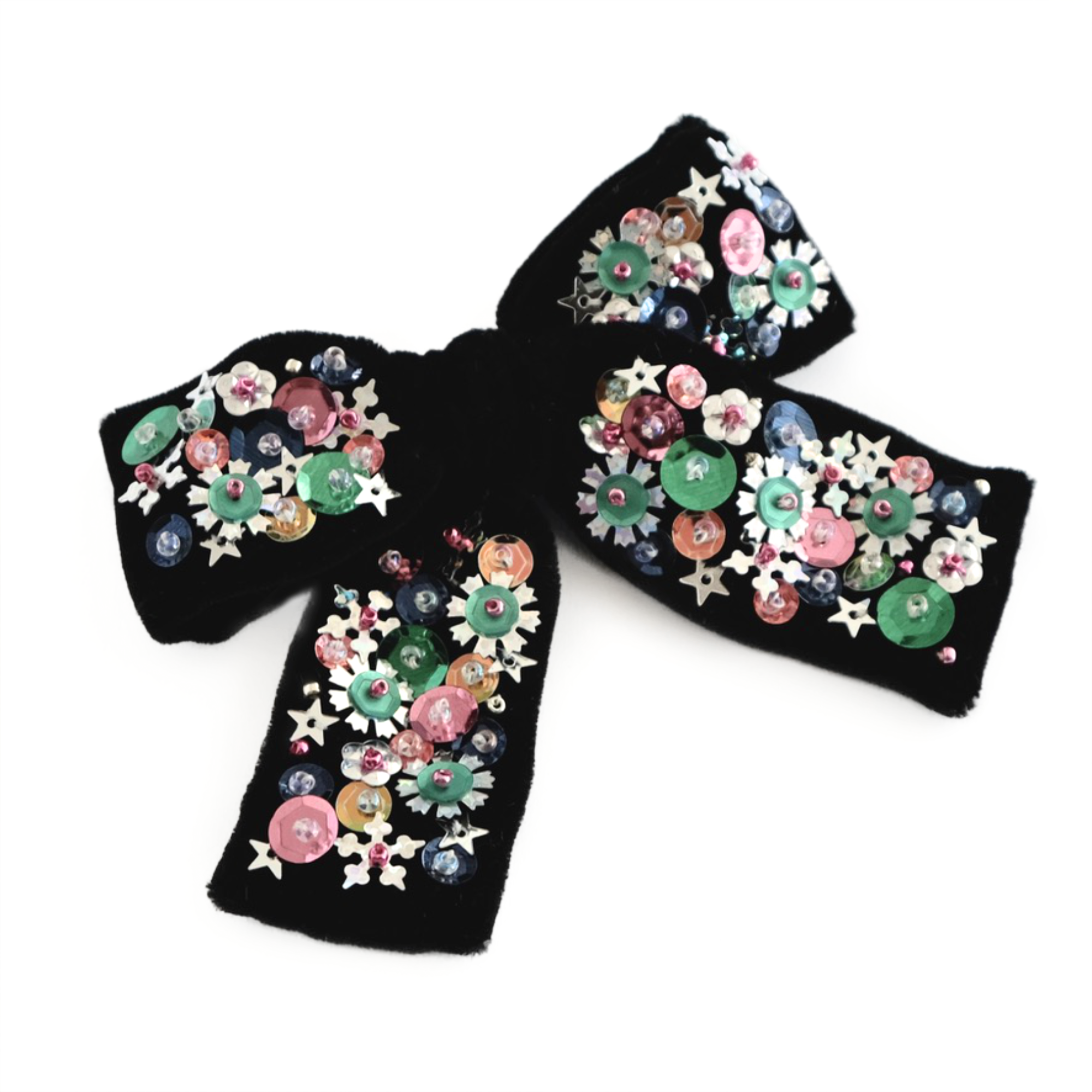 Velvet Hair Bow with Sequins - Dark Rose | doodle.lidoo