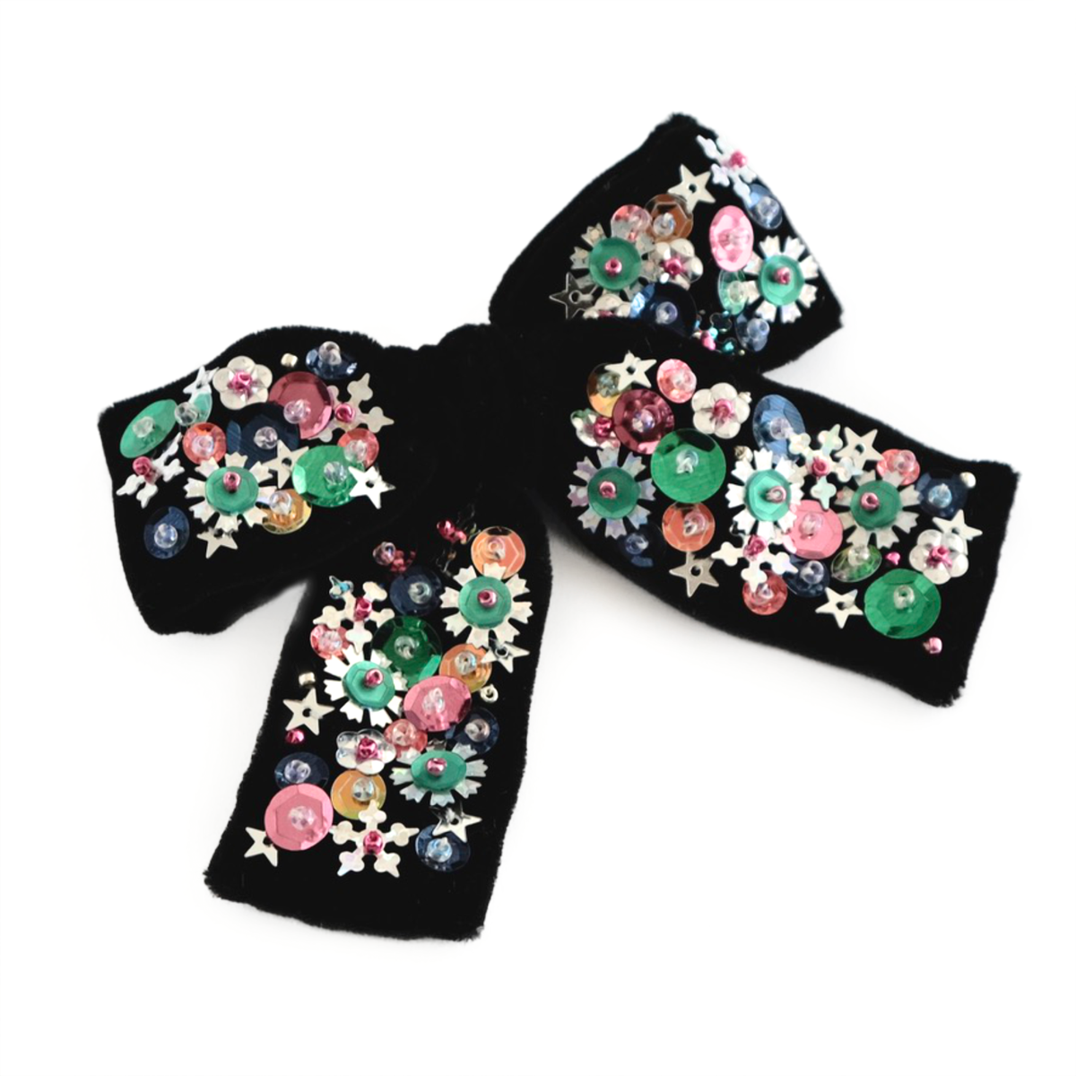 Velvet Hair Bow with Sequins - Black Rose