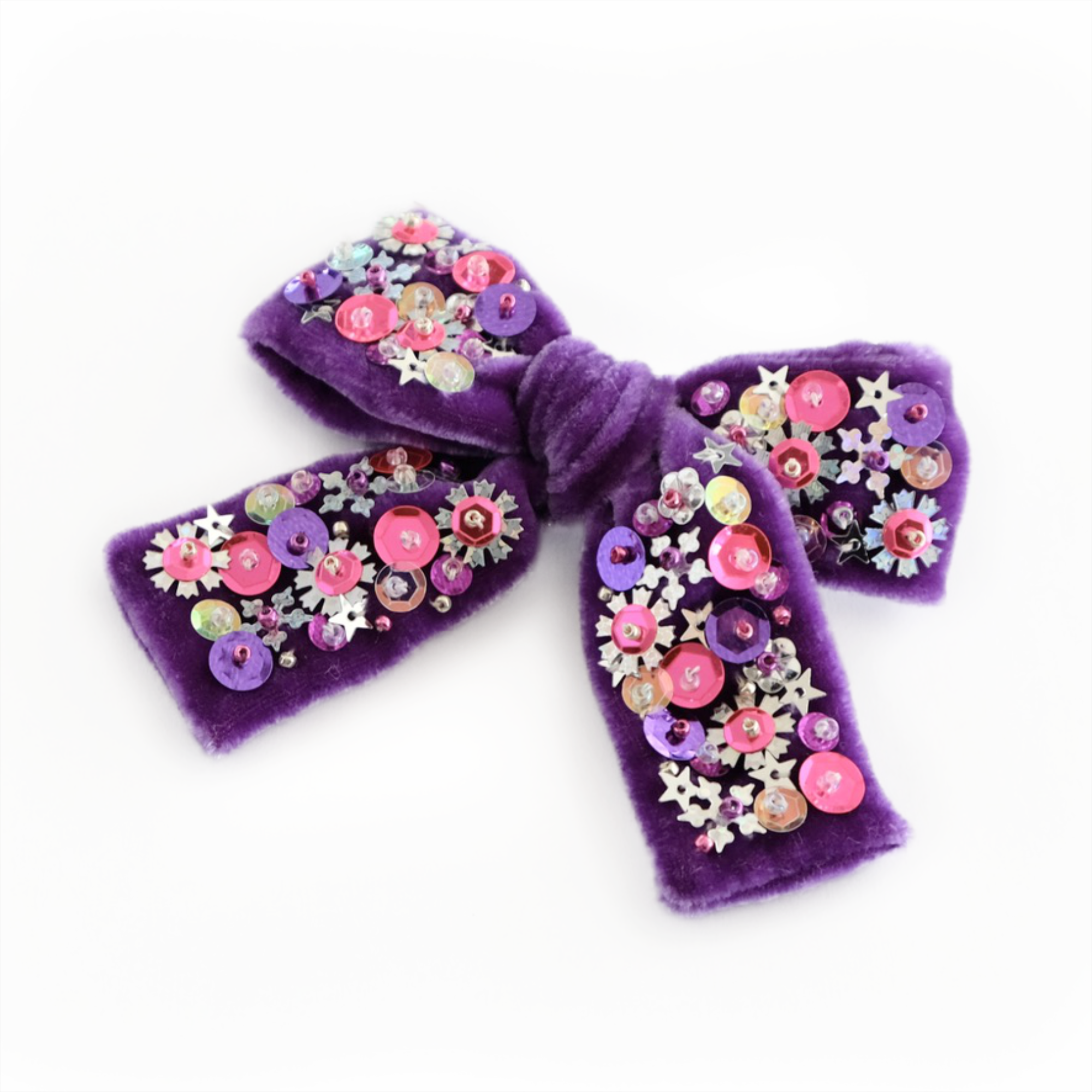 Neon Rose, new sequin hair bow by doodlelidoo, made from beautiful purple velvet and gorgeous neon pink sequin.