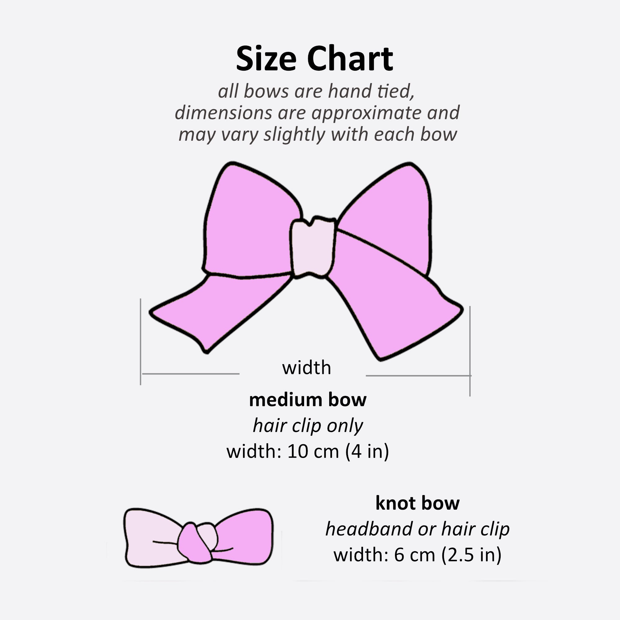 Hair bow size chart.
