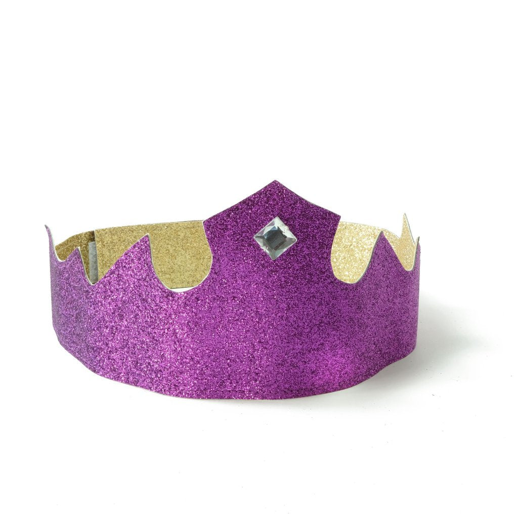 A crown, fit for a queen!  Reversible and adjustable, purple on one side and gold on the other, this pretend play crown will last your boy or girl through many years or play.
