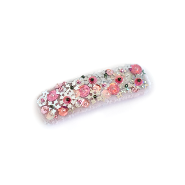 Oversized velvet snap hair clip embellished with beautiful floral sequins.
