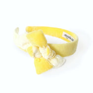 Dip dyed headband with double  knot bow in pale yellow and white.