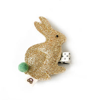 gold bunny with green tail hair clip