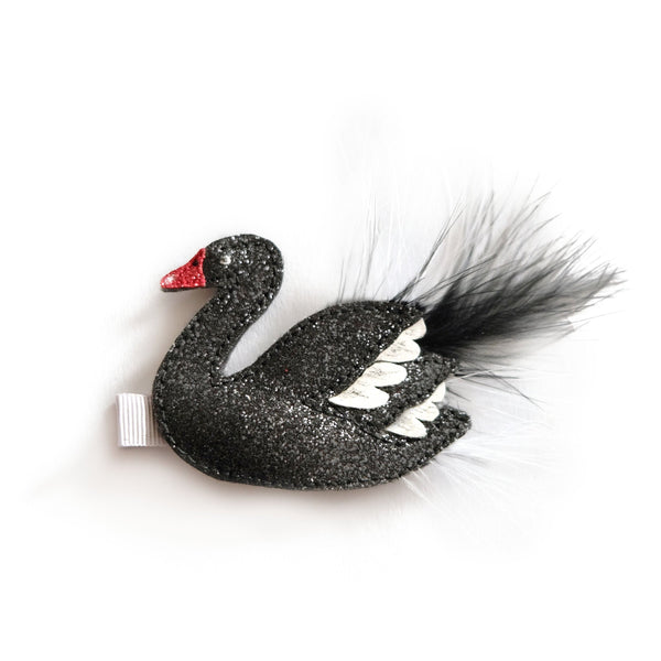 Black swan hair clip with real feathers for your little ballerina.